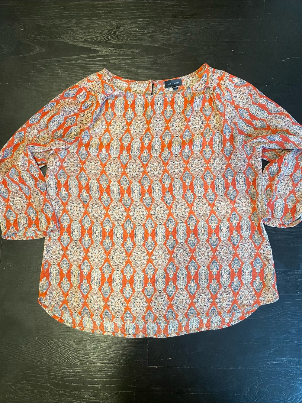 The Limited Orange and White Geometric Print Women's Blouse
